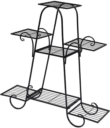 高さ32.5インチ 屋内/屋外用 ブラックメタルプラントスタンド(7段)